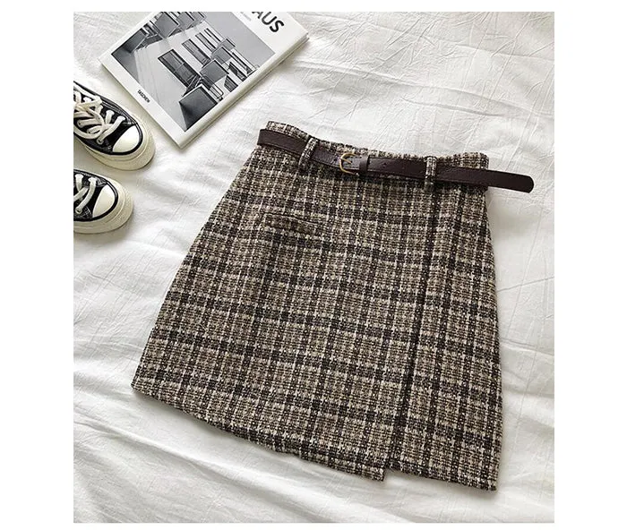 Wjczt Women Korean Irregular Skirt Women Autumn Spring Vintage High Waist A-line Mini Skirt Harajuku Elegant Chic Plaid Skirt