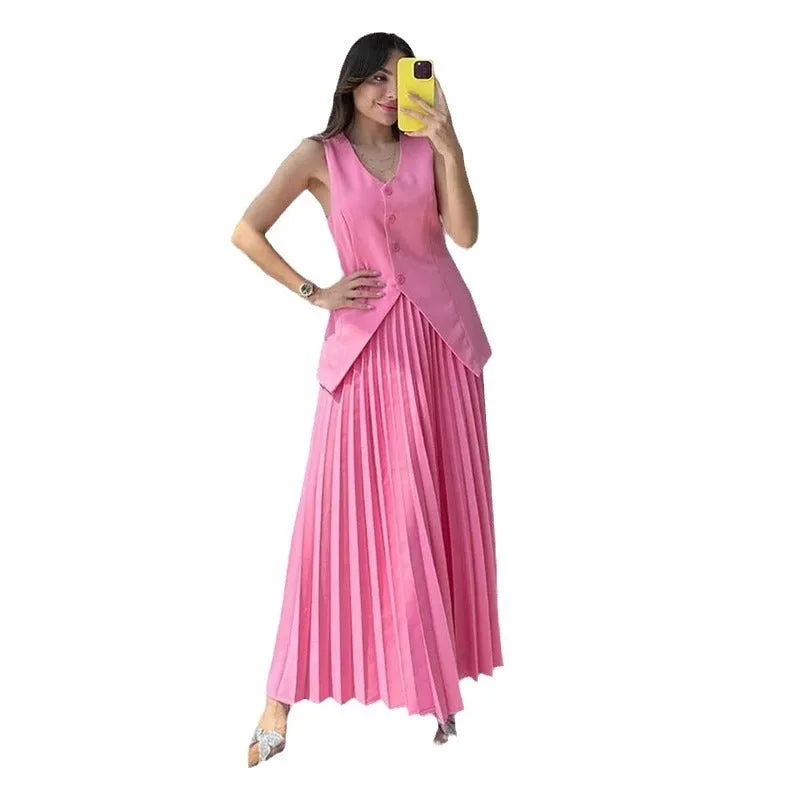 Women's Vest Pleated Skirt Elegant Two-piece Set