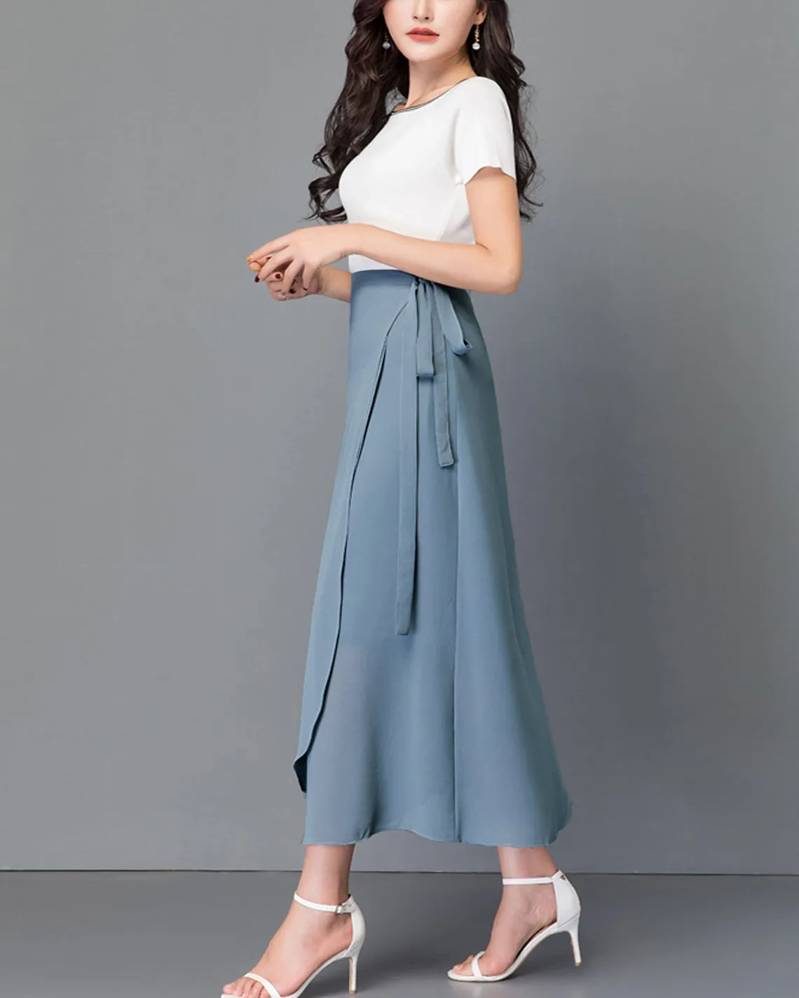 Women's wrap skirt, chiffon midi skirt, A-line skirt, long skirt, high waist skirt, flare skirt, plus size skirt, customized skirt A0014