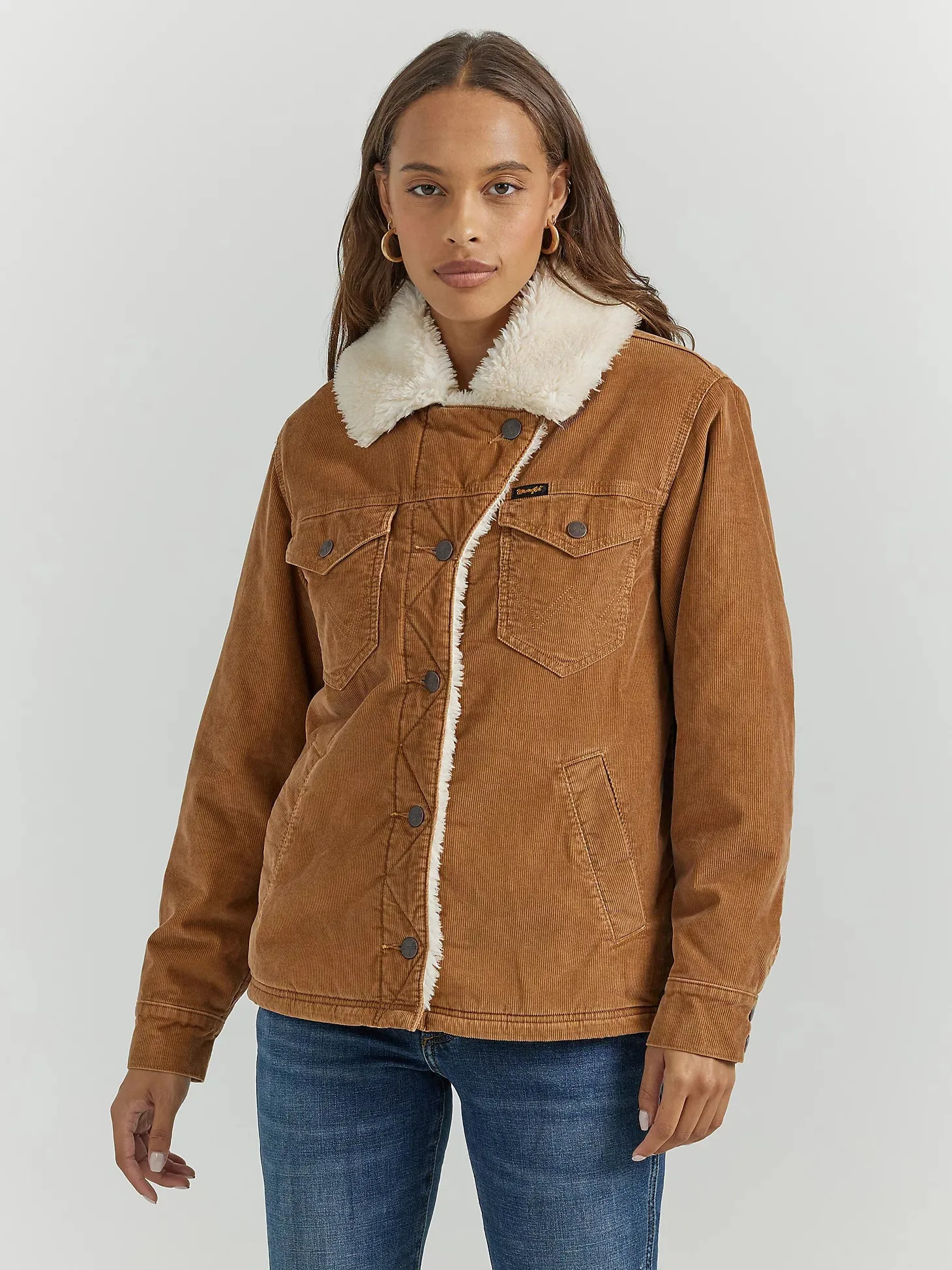 Wrangler Ladies Western Sherpa Lined Corduroy Wrangler Coat - Tan - 112353147