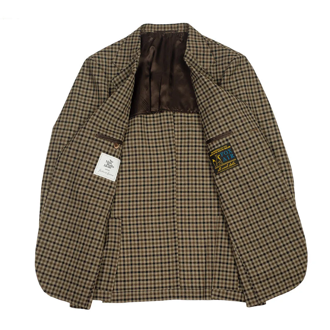 x Sartoria Carrara: Sport coat in tan and charcoal guncheck Fox Air 2-ply wool 10/11oz