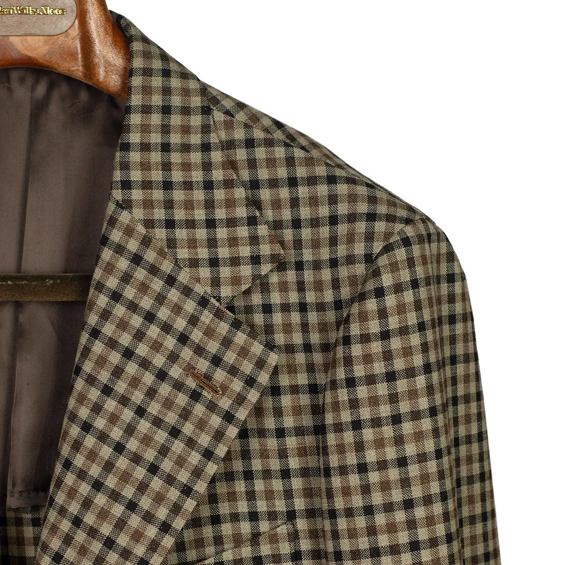 x Sartoria Carrara: Sport coat in tan and charcoal guncheck Fox Air 2-ply wool 10/11oz