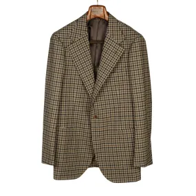 x Sartoria Carrara: Sport coat in tan and charcoal guncheck Fox Air 2-ply wool 10/11oz