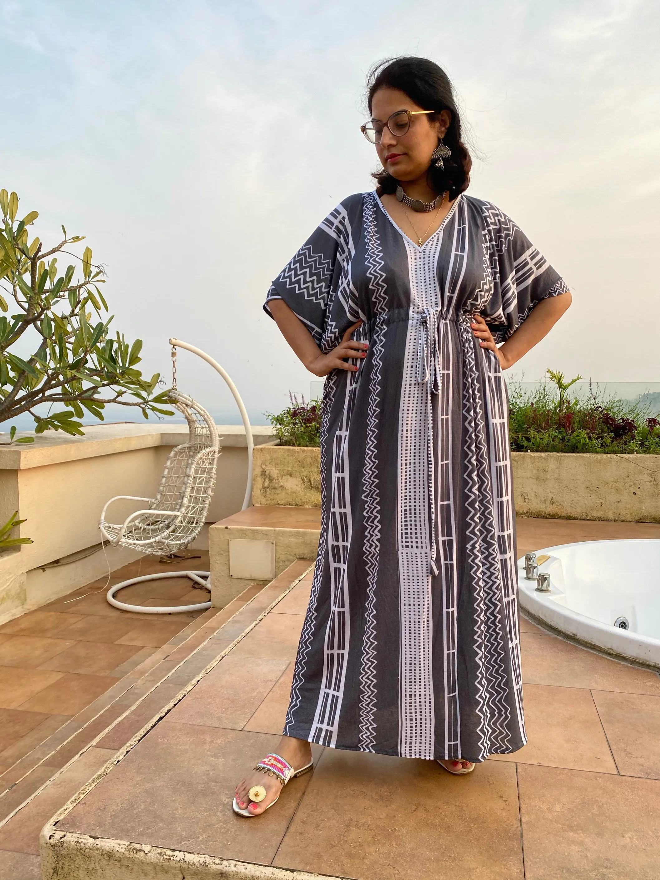 Zigzag Zooms "Timeless" Style Caftan | Soft Jersey Knit Organic Cotton | Perfect Loungewear House Dress