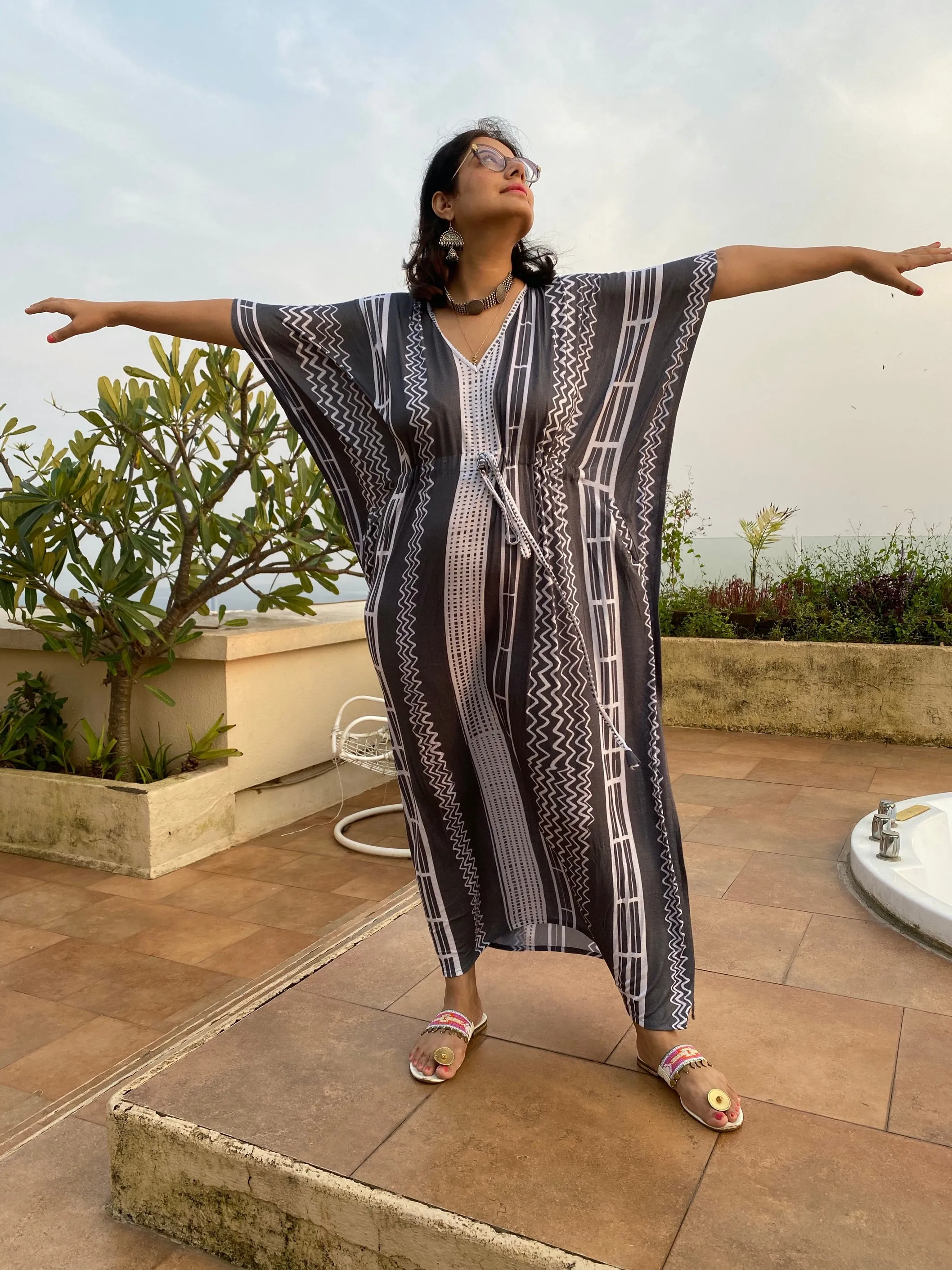 Zigzag Zooms "Timeless" Style Caftan | Soft Jersey Knit Organic Cotton | Perfect Loungewear House Dress